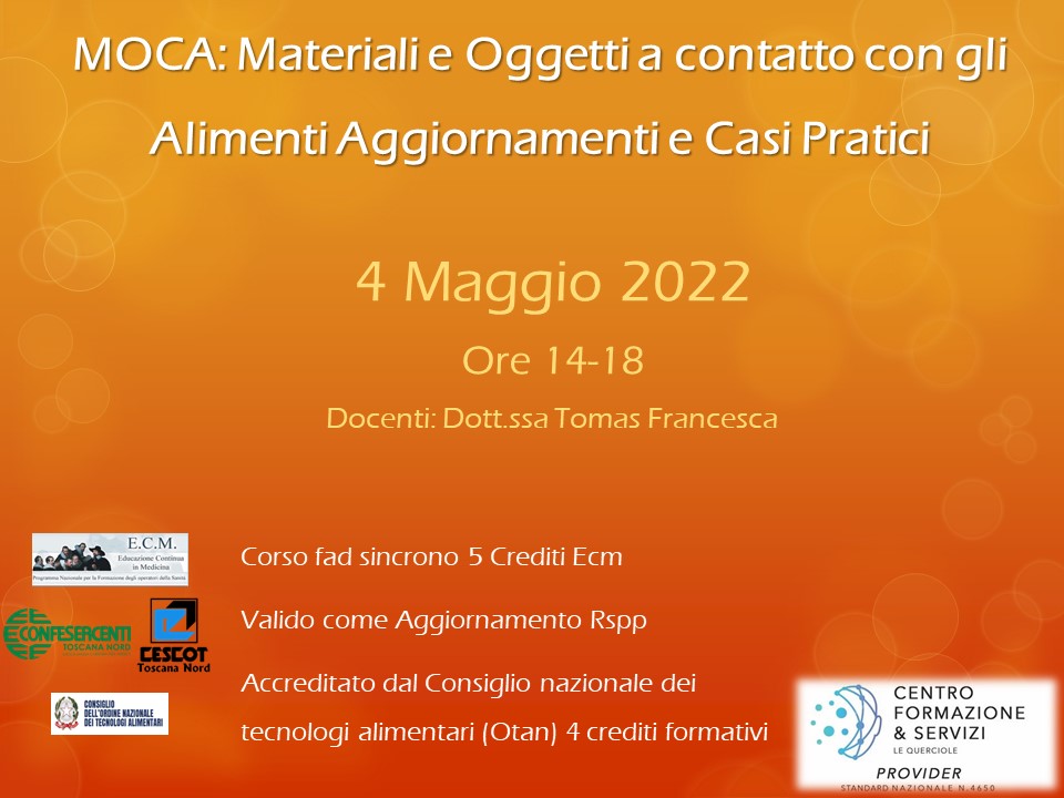 Course Image MOCA: Materiali e Oggetti a contatto con gli Alimenti Aggiornamenti e Casi Pratici