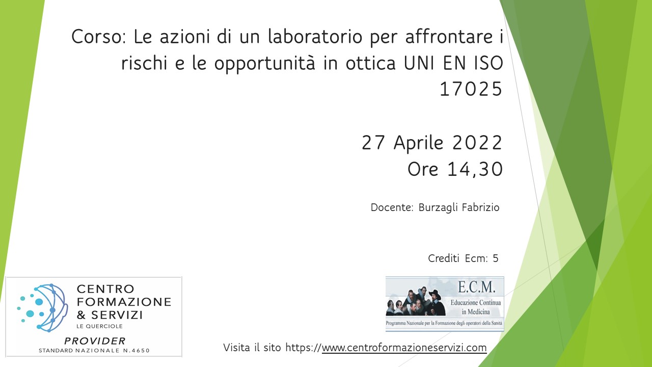 Course Image Corso: Le azioni di un laboratorio per affrontare i rischi e le opportunità in ottica UNI EN ISO 17025