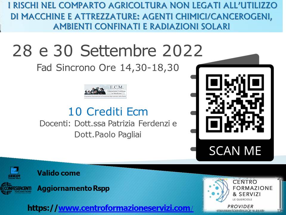 Course Image i rischi nel comparto agricoltura  non legati all'utilizzo di macchine e attrezzature agenti chimici cancerogeni ,ambienti confinati e radiazioni solari