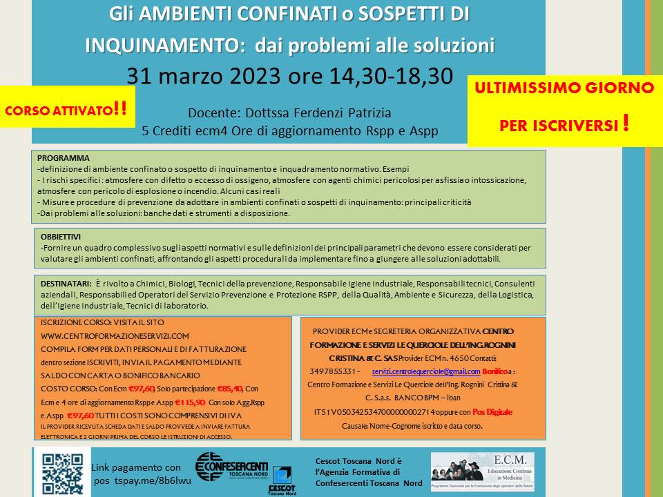 Course Image Gli AMBIENTI CONFINATI o SOSPETTI DI INQUINAMENTO:  dai problemi alle soluzioni