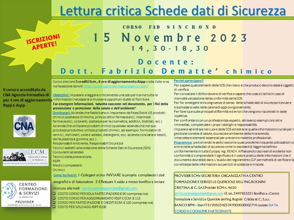 Course Image Lettura critica Schede dati di Sicurezza