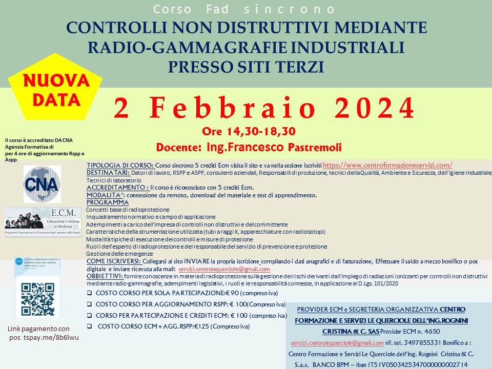 Course Image CONTROLLI NON DISTRUTTIVI MEDIANTE RADIO-GAMMAGRAFIE INDUSTRIALI PRESSO SITI TERZI