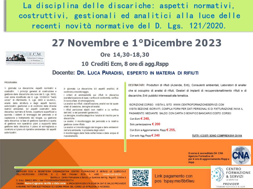 Course Image La disciplina delle discariche: aspetti normativi, costruttivi, gestionali ed analitici alla luce delle recenti novità normative del D. Lgs. 121/2020.