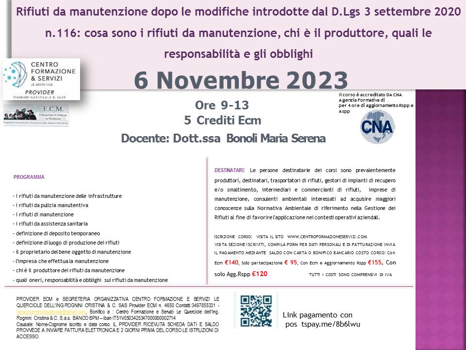 Course Image Rifiuti da manutenzione dopo le modifiche introdotte dal D.Lgs 3 settembre 2020 n.116