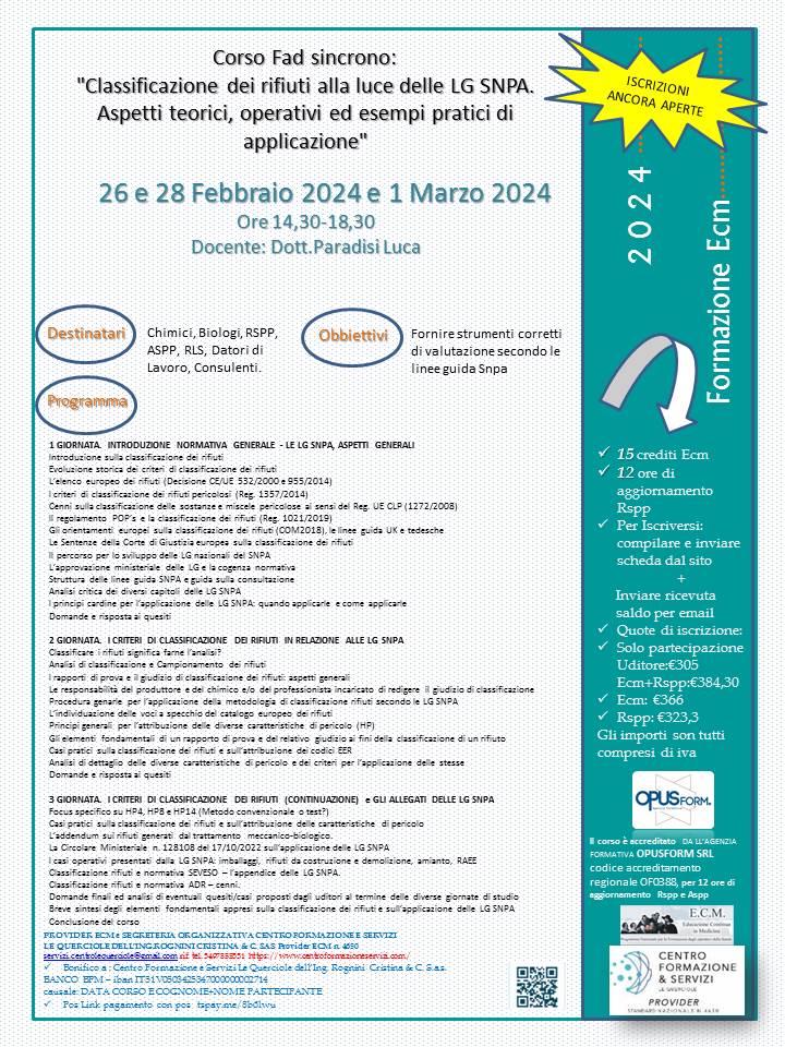 Course Image Classificazione dei rifiuti alla luce delle LG SNPA. Aspetti teorici, operativi ed esempi pratici di applicazione