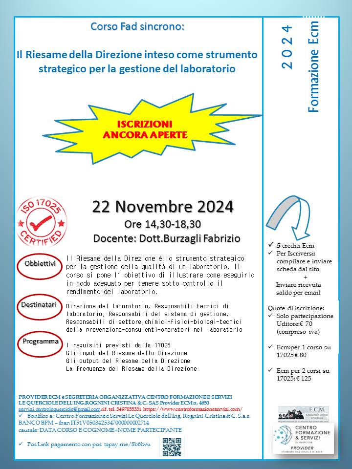 Course Image Il Riesame della Direzione inteso come strumento strategico per la gestione del laboratorio