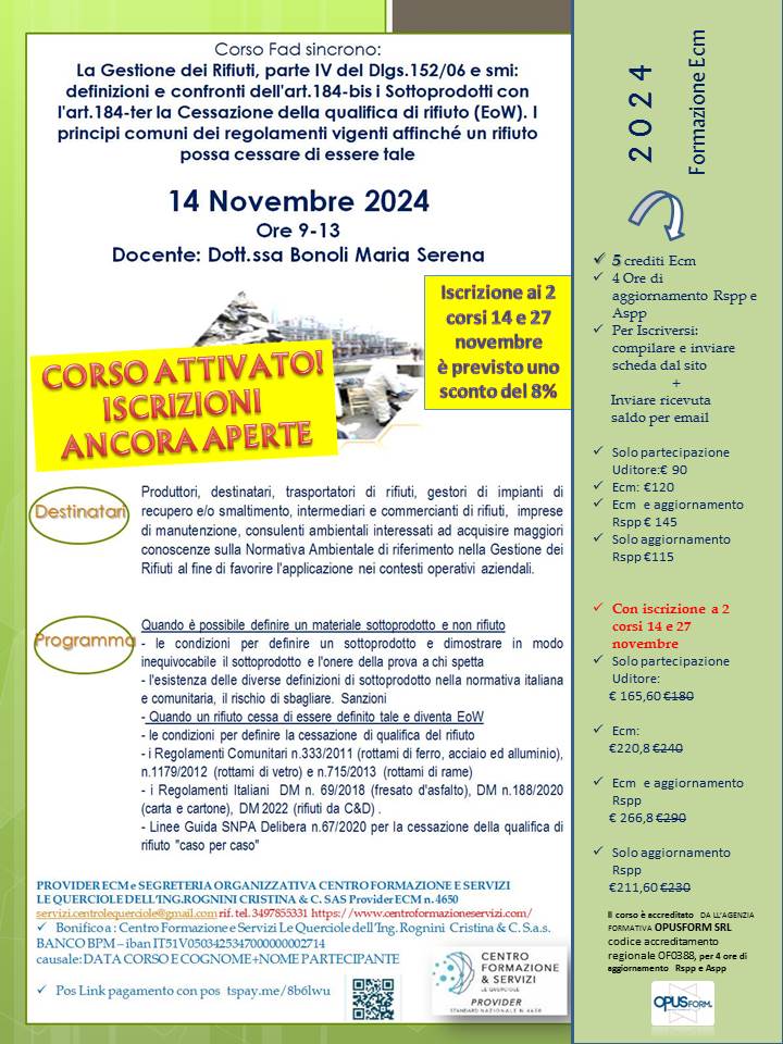 Course Image La gestione dei rifiuti part IV dlgs 152/06 e smi 2024