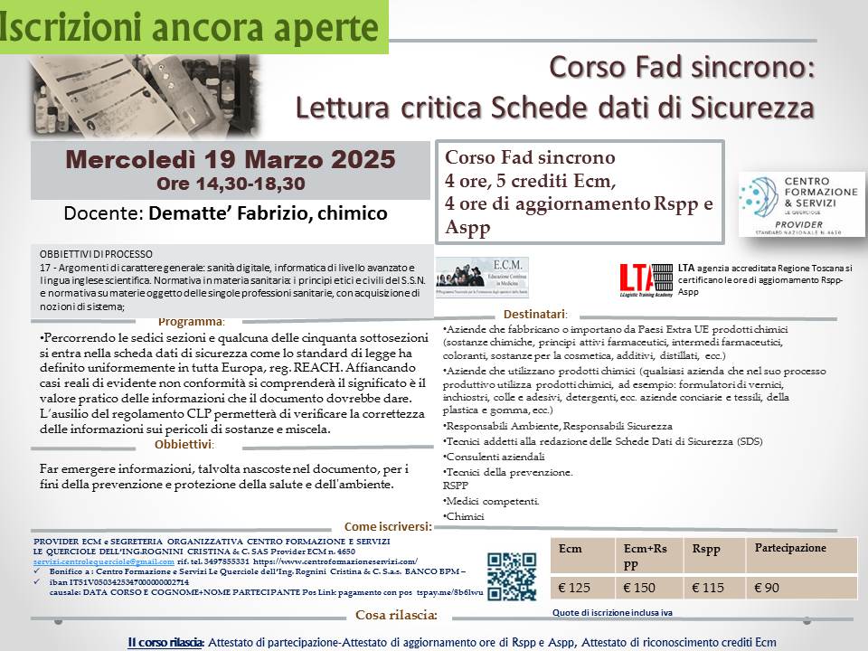 Course Image Lettura critica Schede dati di Sicurezza