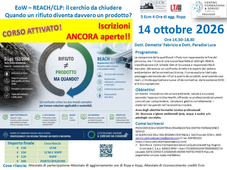 Course Image EoW – REACH/CLP: il cerchio da chiudereQuando un rifiuto diventa davvero un prodotto?