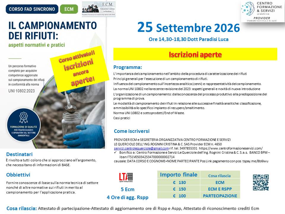 Course Image il campionamento dei rifiuti aspetti normativi e pratici