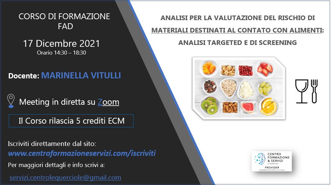 Course Image Analisi per la valutazione del rischio di  Materiali destinati al contatto con alimenti: analisi targeted e di screening